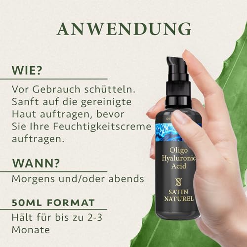 Hyaluronic serum high dosage 100ml - hyaluronic acid serum face - vegan - facial care for men and women - anti-aging hyaluronic acid facial serum with organic aloe vera - Made in Germany, Satin Naturel