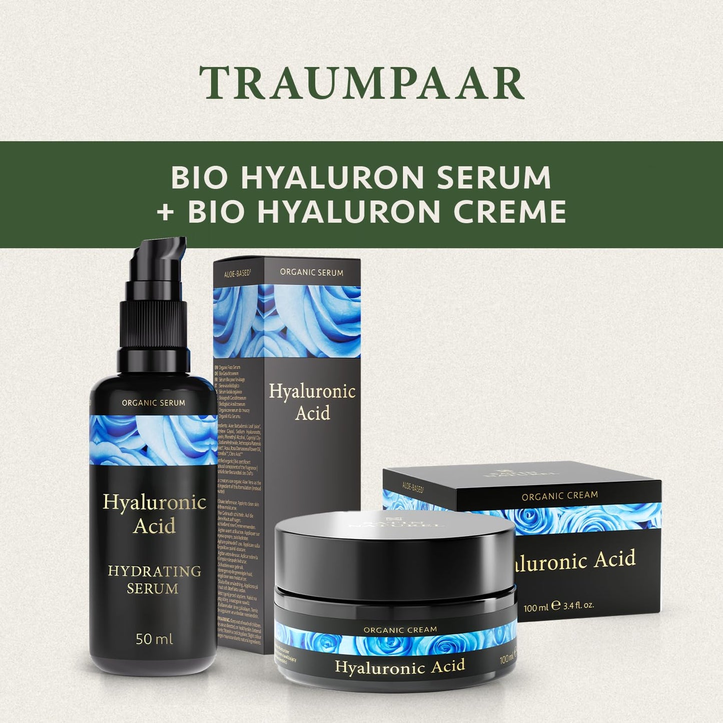 Hyaluronic serum high dosage 100ml - hyaluronic acid serum face - vegan - facial care for men and women - anti-aging hyaluronic acid facial serum with organic aloe vera - Made in Germany, Satin Naturel